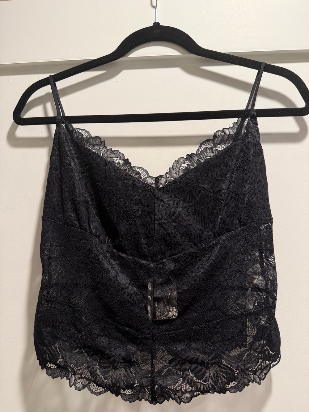 Free People Black Lace Camisole with Floral Trim